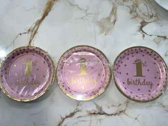 24 Pieces - Gold 1st Birthday Girl Decorative Plates