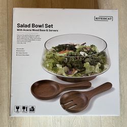 Extra Large Glass Salad Bowl Set with Serving Utensils