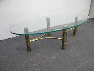 Italian Mid Century Hollywood Regency Oval Glass Top Coffee Table 3175