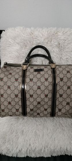 Gucci Brown/Beige GG Supreme Canvas Medium Tattoo Hearts Joy Boston Bag

