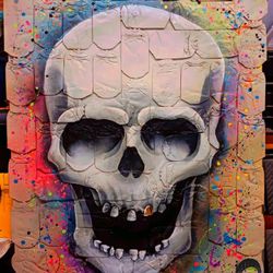 4' X 3' Huge Original Artwork By Artist Painted On Crushed Spray Cans. Who Can Help Me Ship It Without Paying More Than The Commission Cost