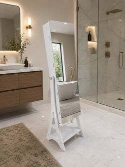 White Vanity Mirror with Storage