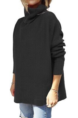 LILLUSORY Women Chunky Poncho Oversized Cozy Winter Cute Turtleneck Neck Sweaters Long Sleeve Loose Fit Pullover Top Black S