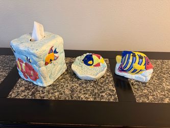 3-Piece Ceramic Tropical Ocean Fish Bathroom Accessory Set