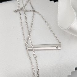 Dainty Charming Charlie 925 Sterling Silver Bar Necklace with CZ Diamond is 18" in length and the pendant Bar is 1" 