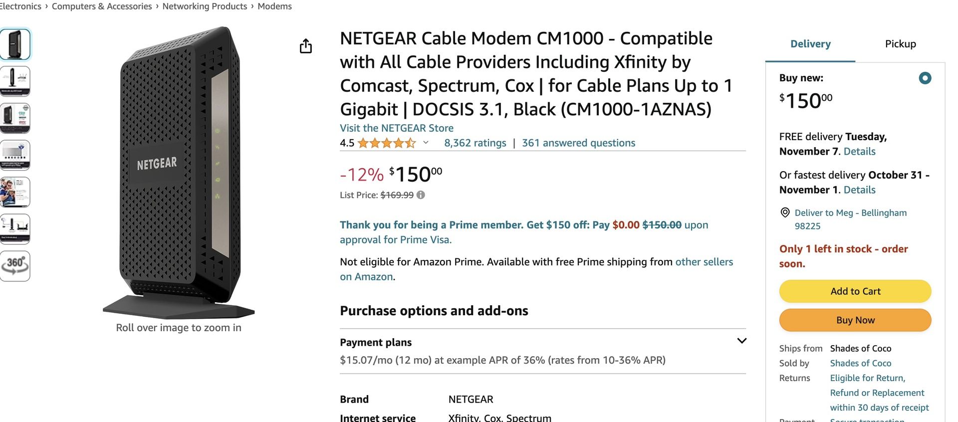 NETGEAR CM1000v2 Modem DOCSIS 3.1