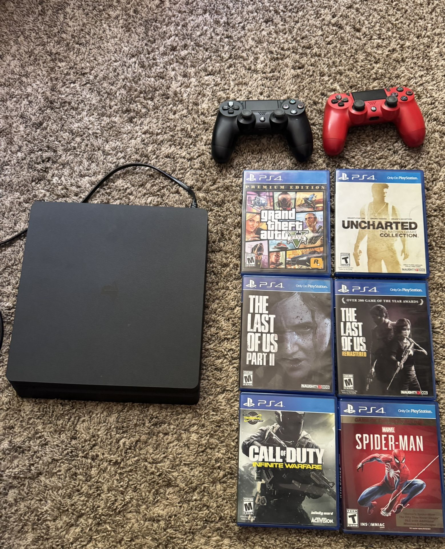 PS4 with games and two controllers
