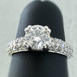 14k white gold 1.1CTW Natural Diamond Triple Row Pave Engagement Ring size 5.25