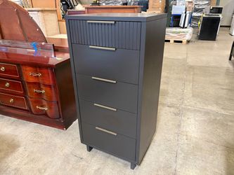 Modern Black 5 Drawer Chest Dresser with Sleek Brass Pulls