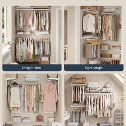 SONGMICS HOME Closet System, Closet Insert Organizer, 4-6 ft, Adjustable Metal Shelving Unit with 4 Hanging Rods, 4 Shelves, and Hooks, for Pantry Mud