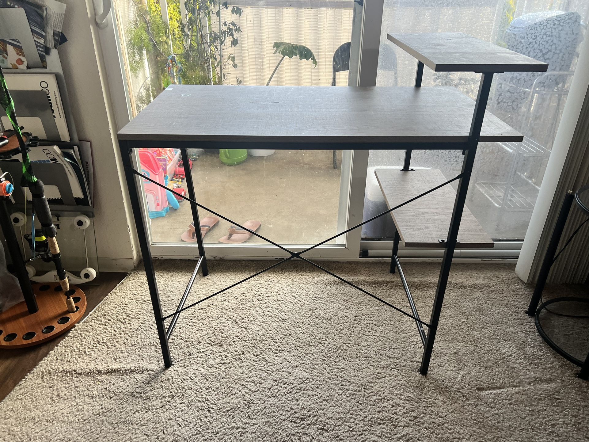 Nice Computer Wood Desk with Steel Frame, Great For Office Work 