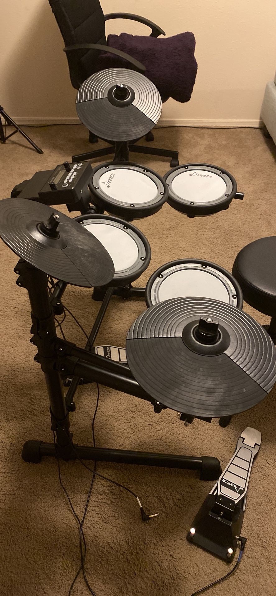 Donner DED-100 Electronic Drum Kit (Mesh Pads, Complete & Tested)