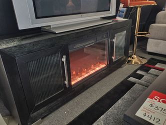 Black TV Stand with Electric Fireplace Insert