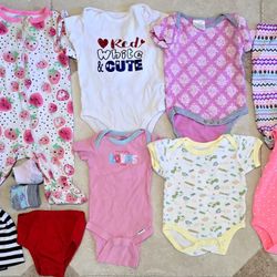 Girl's Clothes - Size 0-3 months - Sleeper, Onesies, Tights, Diaper Cover, Beanie, Socks 