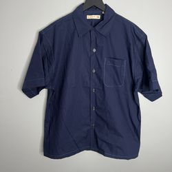 Marni x Uniqlo Short Sleeve Button Down Shirt Mens Small Blue Oversized