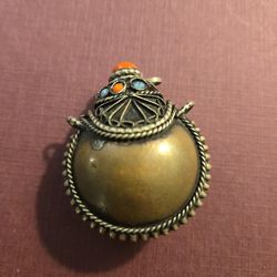 Brass Tibetan Snuff Bottle And Tibetan Bead.