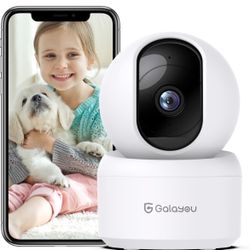 GALAYOU Indoor Security Camera 2K, Pet Camera, 360 Degree WiFi Home Security Camera for Baby/Elder/Nanny with Night Vision, Siren, 24/7 SD Card Storag