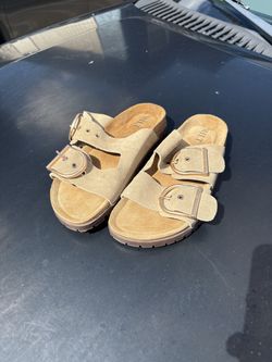 Wilt Brook Women's 6 5 Leather Slide Cork Sandals Brown Open Toe Slip On Shoes