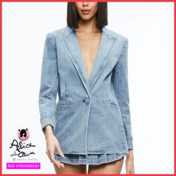 Alice + Olivia Justine Denim Rolled Cuff Blazer Jacket