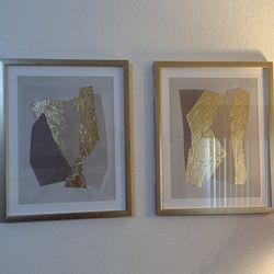 🖼️ Set of 2 Framed Wall Art Prints – Modern Gold Accent