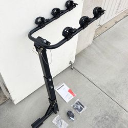 (NEW) $49 Tilt Folding 3-Bike Mount Rack Bicycle Carrier 2” Hitch 110lbs Max w/ No-Wooble U Bolt & Straps