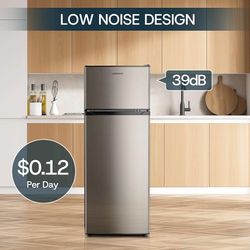 7.7 Cu.Ft. Refrigerator with Freezer, Double Door, Adjustable Thermostat, Large Capacity, Reversible Door Swing, Refrigerator for Apartment, Office, D