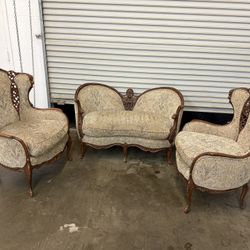 Vintage French Louis XV Style Sofa & 2 Chairs – 3 Piece Set