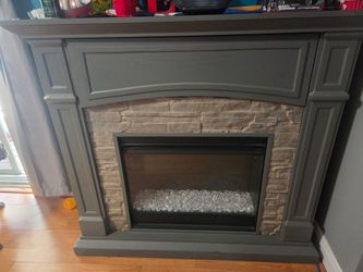 Electric Fireplace with Mantel and Stone Surround
