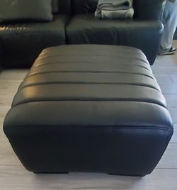 Large Black Leather Ottoman/ Footstool