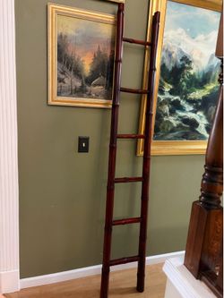 Dark red lacquered bamboo decorative ladder 80”