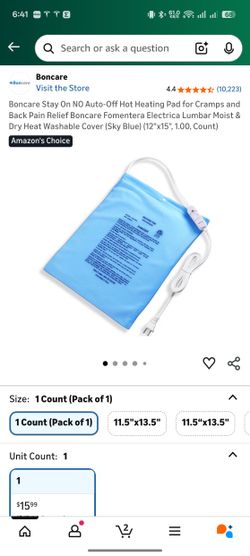 Boncare Stay On NO Auto-Off Hot Heating Pad for Cramps and Back Pain Relief Boncare Fomentera Electrica Lumbar Moist & Dry Heat Washable Cover (Sky Bl