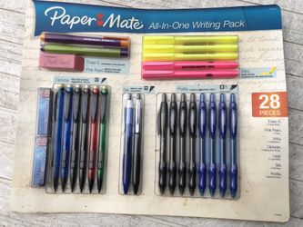 New pens, highlighters, mechanical, pencils, erasers