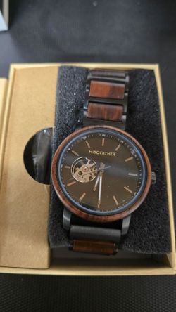 Modfather Custom Automatic Wood and Steel Watch Open Heart
