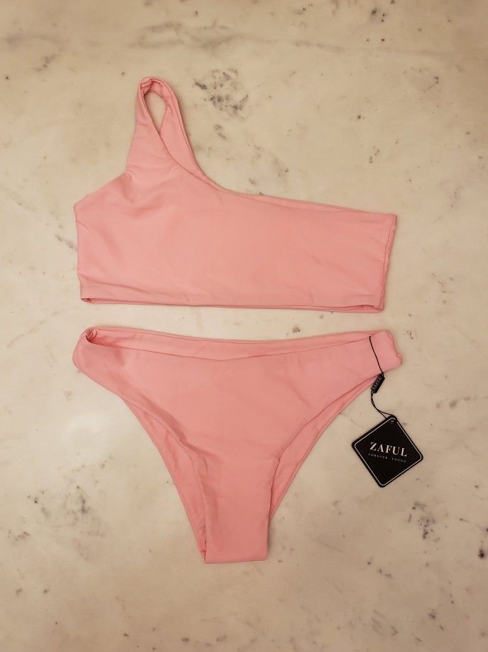 Zaful One Shoulder Pink Bikini Size 6, New With Tags