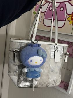 RARE vintage coach white silver patchwork tote