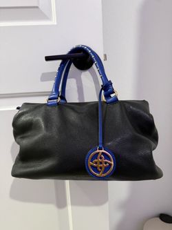 Coccinelle Black Leather Handbag with Blue Handles