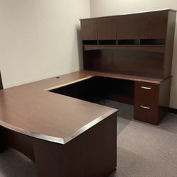 Used Office Desk U-Shape Executive Design With Overhead 