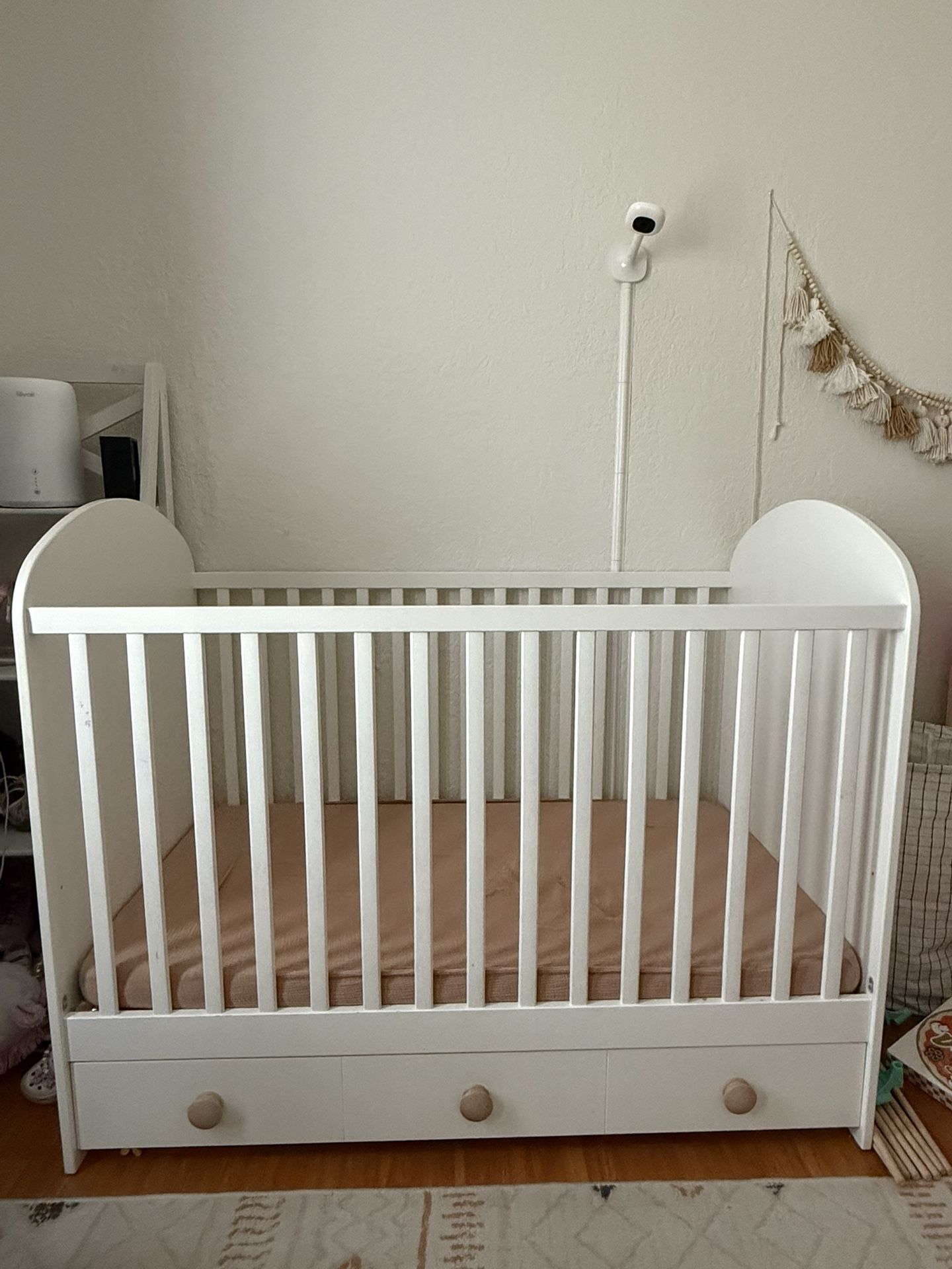 Modern White IKEA GONATT Crib with Storage Drawer – Gently Used