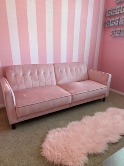 Blush Pink Velvet Sofa – Modern Tufted Couch