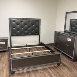 Upholstered Bedroom Set Queen or King Bed Dresser Nightstand and Mirror Chest Options  Kaia 