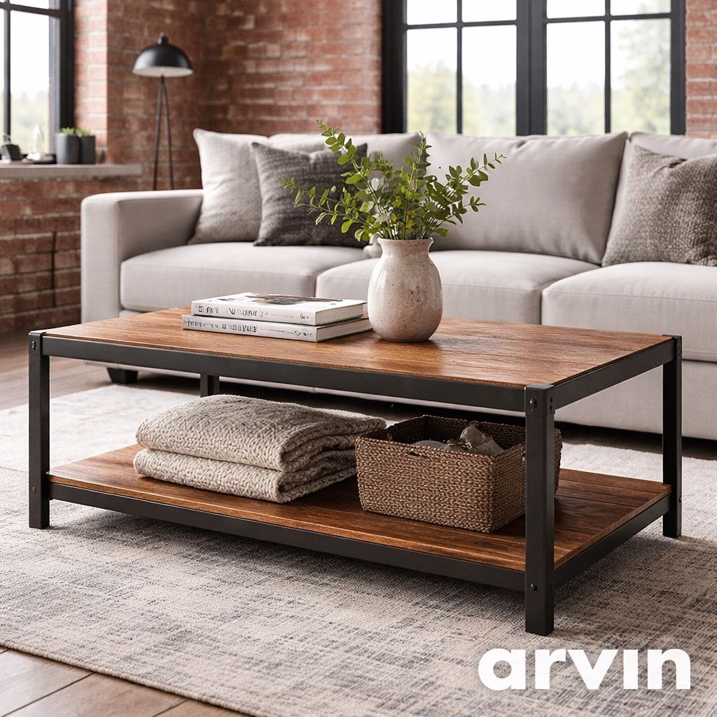 Wooden Brown Coffee Table With Wheels