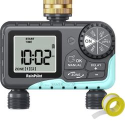 RAINPOINT Sprinkler Timer 2 Outlet, Water Timer for Garden Hose, Drip Irrigation Timer for Yard Outdoor Watering, Rain Delay/Manual/Automatic System C