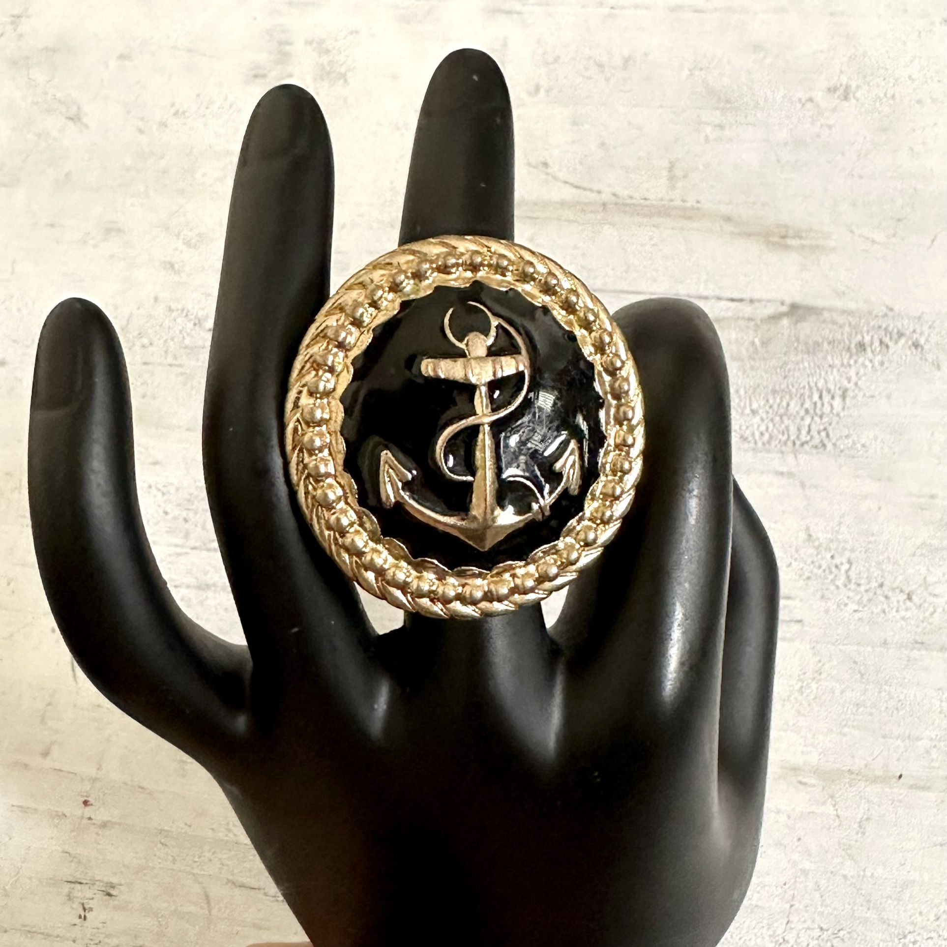 Gold Tone Black Large Anchor Ring