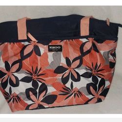 Igloo Cooler Bag Insulated 2 Pockets Zip Closure 19"×14" Orange Blue Floral