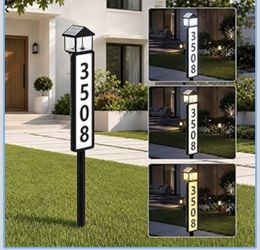 New-Solar Address Sign for Outside, Lantern-Style Solar Powered House Number Sign with Stake, 3 Lighting Modes, LED Illuminated Address Plaque Waterpr