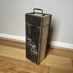Vintage look wooden Wine Box Carrying Case For 1 Bottle Shaped Like Book w/Handle on Top