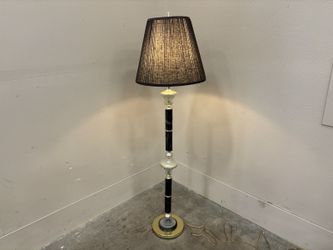 Vintage Regency Style Floor Lamp Featuring Marble and Brass Accented Column Sections