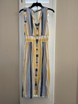 Striped Sleeveless Button-Front Midi Dress
