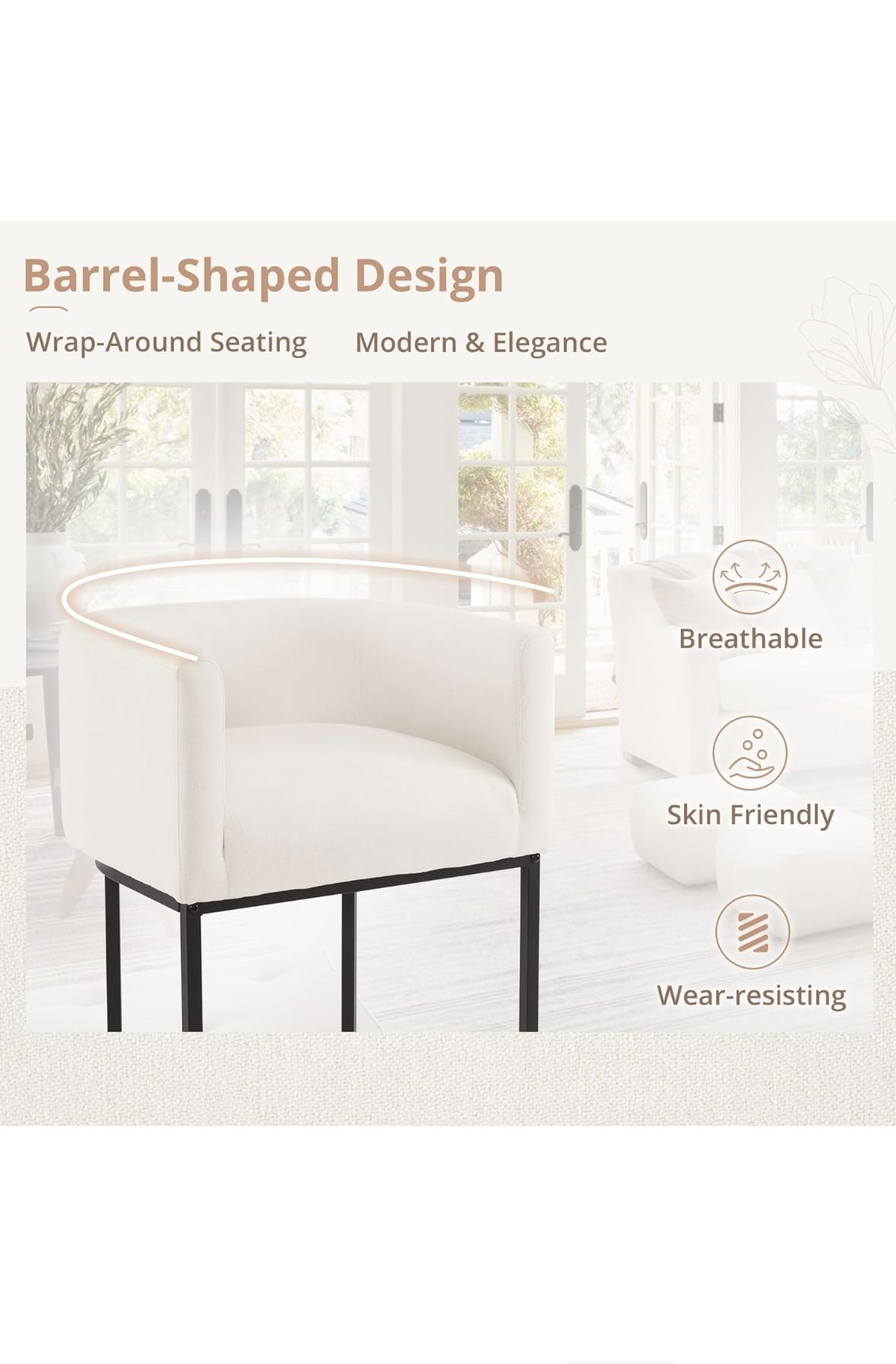 LUE BONA 27 H Counter Height Bar Stools Set of 2, Modern Barrel