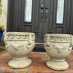 2 Vintage Cement Flower Pot (Pair)